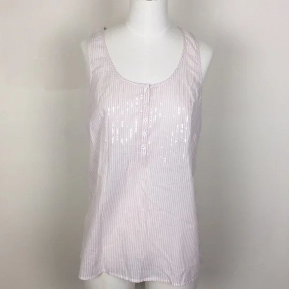 NWT J. Crew 100% cotton pink and white striped with bling sleeveless top.